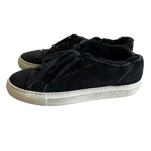 Woman by Common Projects Sherpa Suede Black Low Lace Up Designer Sneakers EU 38 - Picture 2 of 15